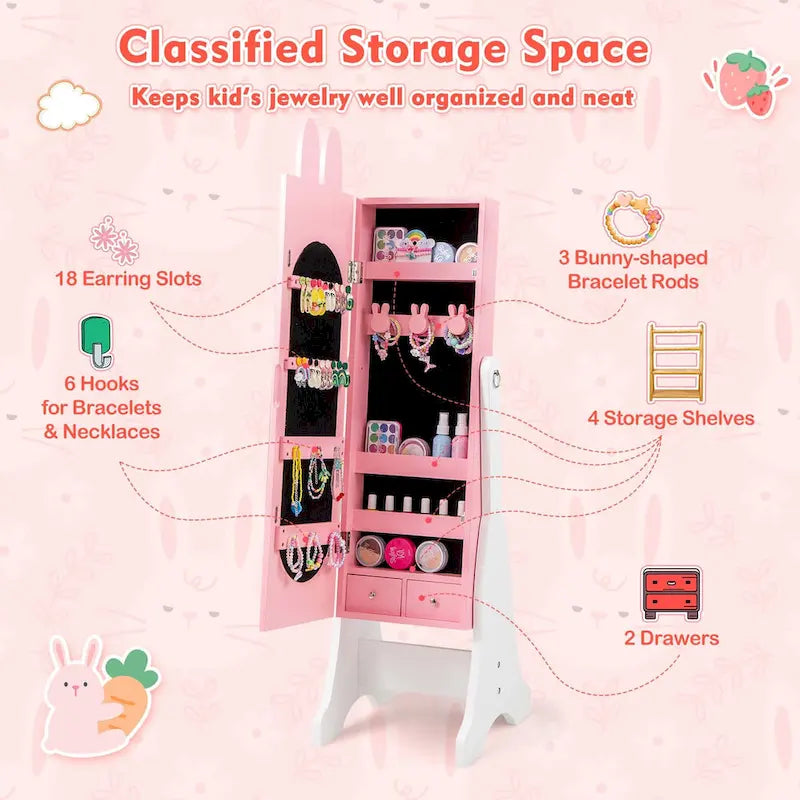 Costway Kids Jewelry Cabinet Standing Children Jewelry Organizer with - See Details