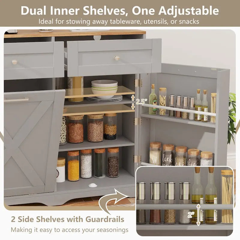 Gymax Tilt Out Trash Can Cabinet w/ Outlets 2 Drawers Adjustable Shelf