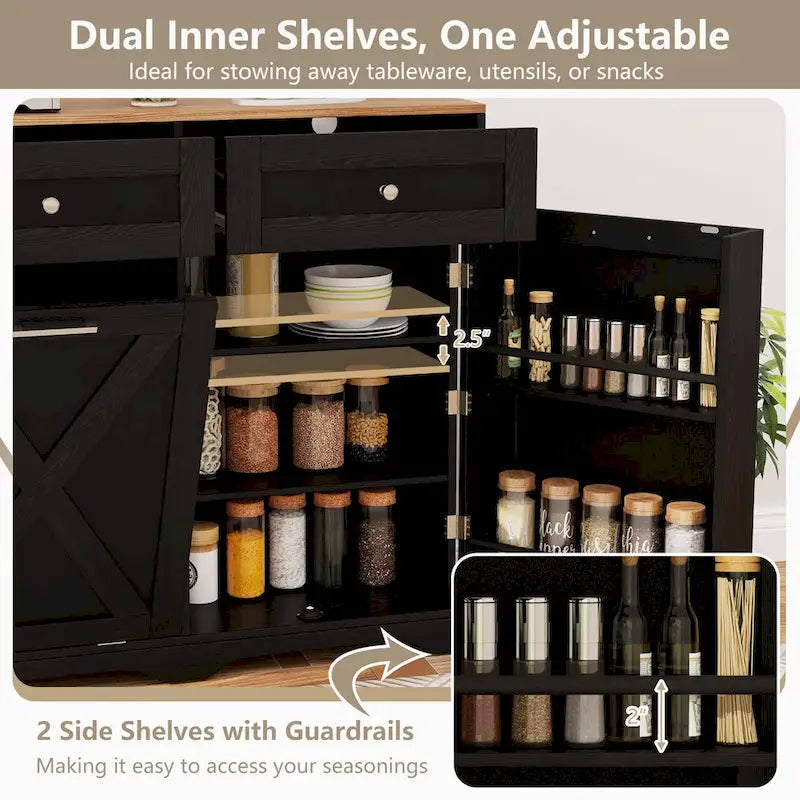 Gymax Tilt Out Trash Can Cabinet w/ Outlets 2 Drawers Adjustable Shelf