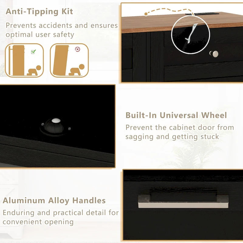 Gymax Tilt Out Trash Can Cabinet w/ Outlets 2 Drawers Adjustable Shelf