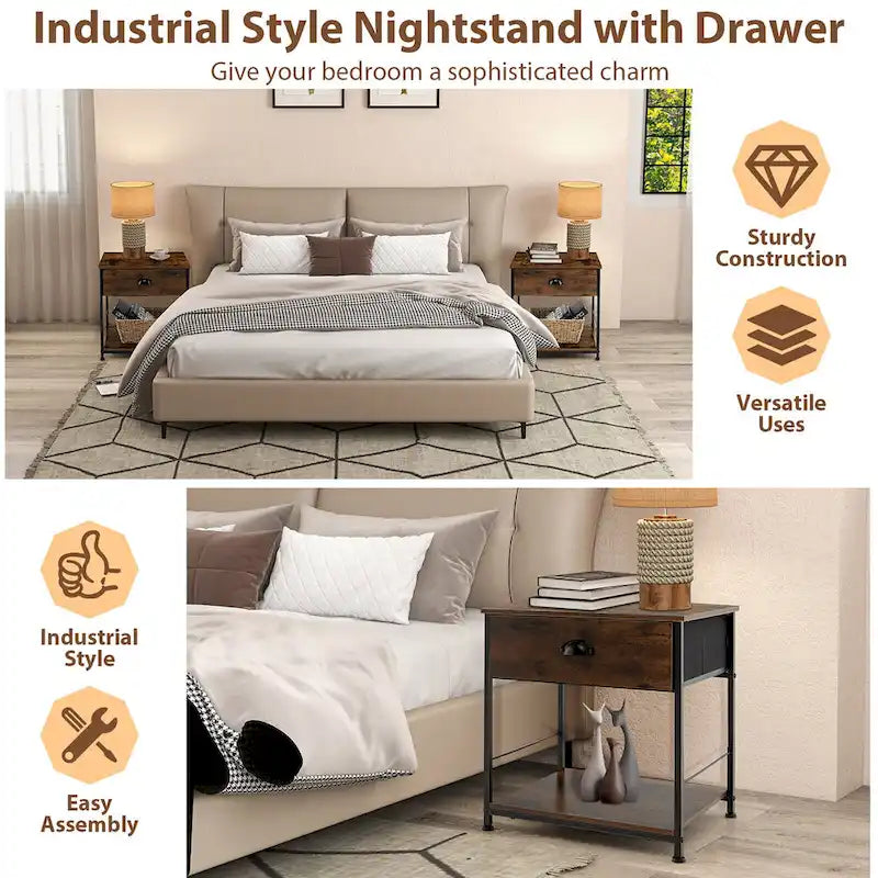 Gymax 2-tier Nightstand Bedside End Sofa Coffee Table for Bedroom