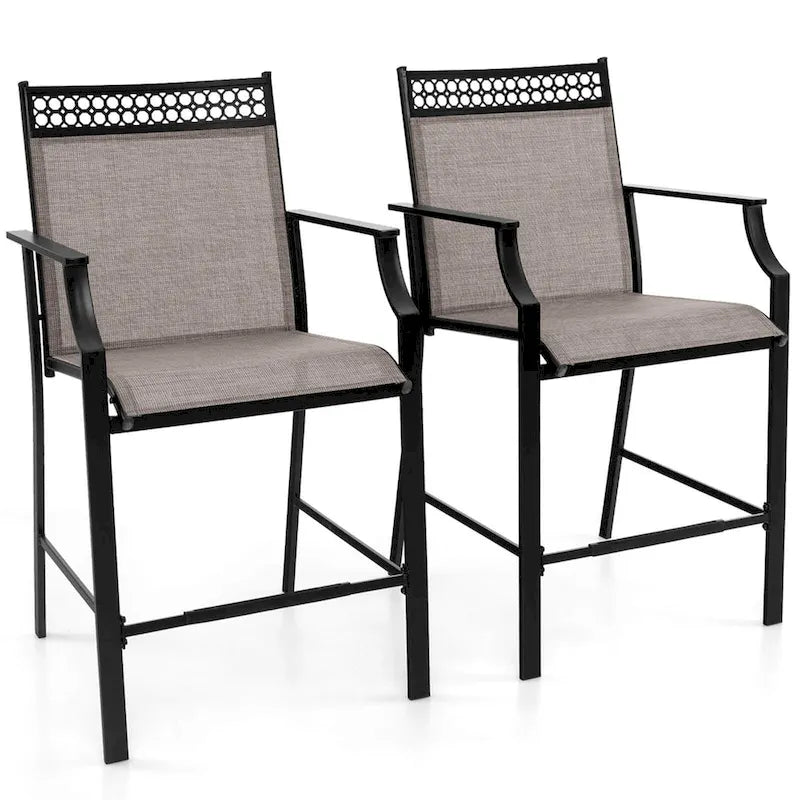 Costway Outdoor Counter Stools Set of 2 with Footrest & Armrests Metal - See Details