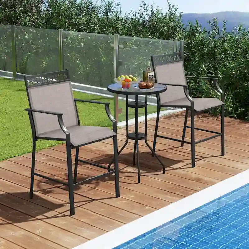 Costway Outdoor Counter Stools Set of 2 with Footrest & Armrests Metal - See Details
