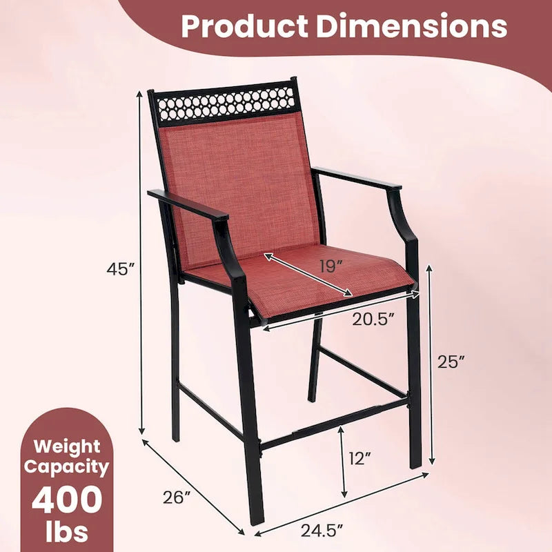 Costway Outdoor Counter Stools Set of 2 with Footrest & Armrests Metal - See Details