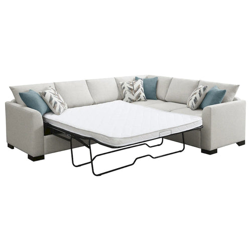 Ashlee Sleeper Sectional Sofa, Greige Chenille, 6 Pillows, 111 Inch
