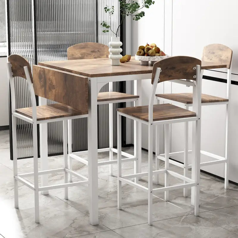 Counter Height Dining Table Set, 5-Piece Drop Leaf Dining Table Set with Drop Leaf Table and 4 High Dining Chairs