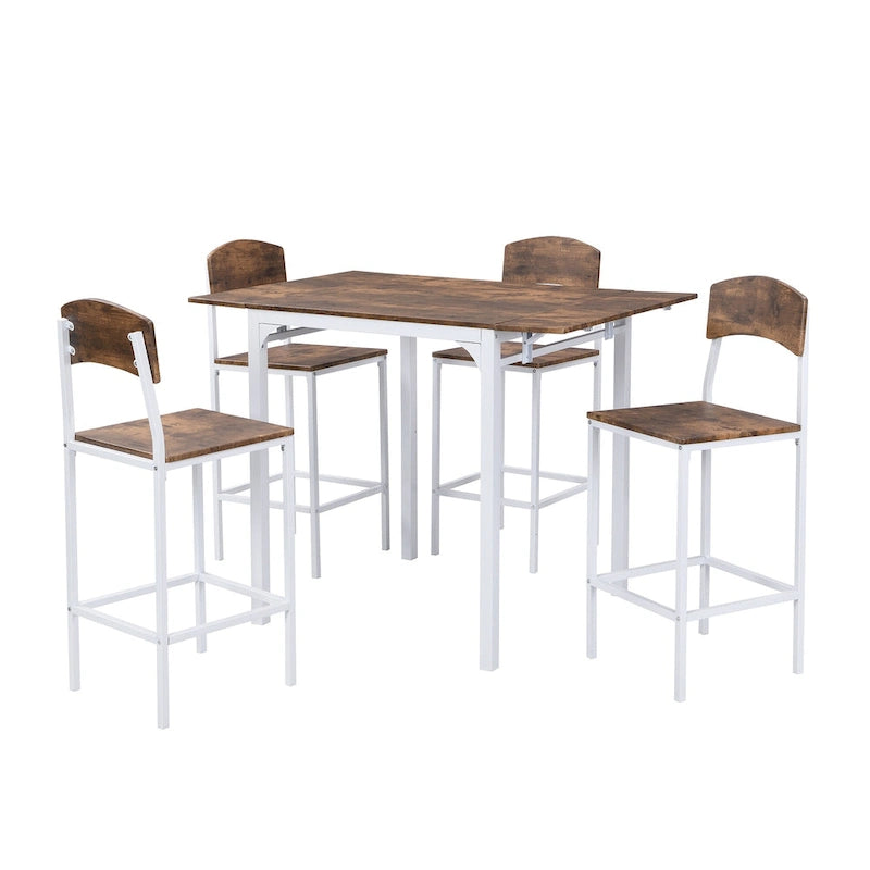 Counter Height Dining Table Set, 5-Piece Drop Leaf Dining Table Set with Drop Leaf Table and 4 High Dining Chairs