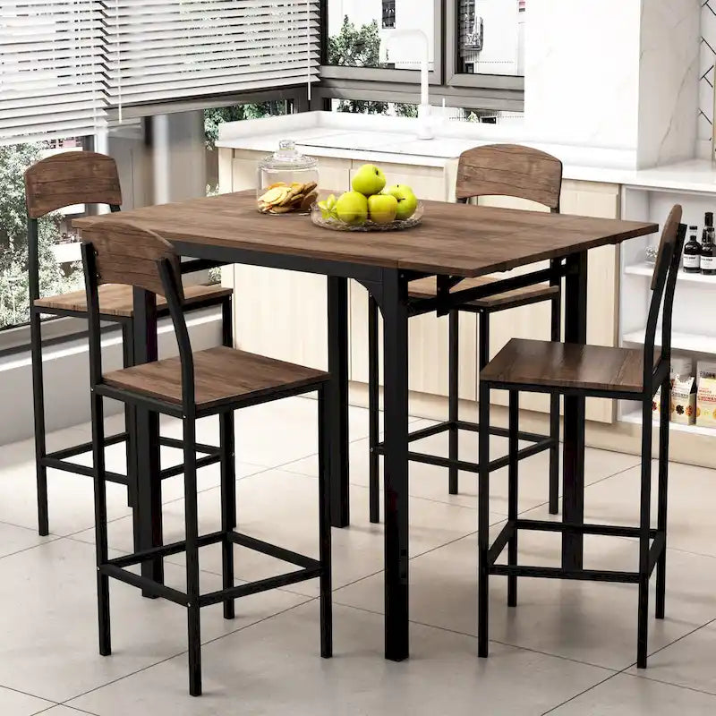 Counter Height Dining Table Set, 5-Piece Drop Leaf Dining Table Set with Drop Leaf Table and 4 High Dining Chairs