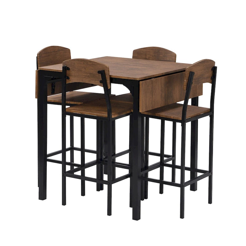 Counter Height Dining Table Set, 5-Piece Drop Leaf Dining Table Set with Drop Leaf Table and 4 High Dining Chairs