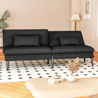 Grondin Convertible Futon Sofa Bed, 5-Angle Adjustable Backrest Sleeper Couch with 2 Pillows, Modern Style Recliner Lounge