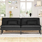 Grondin Convertible Futon Sofa Bed, 5-Angle Adjustable Backrest Sleeper Couch with 2 Pillows, Modern Style Recliner Lounge