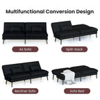 Grondin Convertible Futon Sofa Bed, 5-Angle Adjustable Backrest Sleeper Couch with 2 Pillows, Modern Style Recliner Lounge