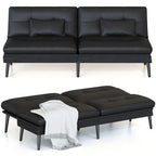 Grondin Convertible Futon Sofa Bed, 5-Angle Adjustable Backrest Sleeper Couch with 2 Pillows, Modern Style Recliner Lounge