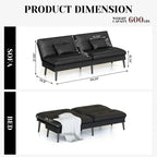 Grondin Convertible Futon Sofa Bed, 5-Angle Adjustable Backrest Sleeper Couch with 2 Pillows, Modern Style Recliner Lounge