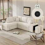 Roomfitters Convertible Sleeper Sectional Sofa Bed with Storage Ottoman, Two Throw Pillows, Two Stools, Wireless Charger