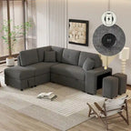 Roomfitters Convertible Sleeper Sectional Sofa Bed with Storage Ottoman, Two Throw Pillows, Two Stools, Wireless Charger