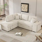 Roomfitters Convertible Sleeper Sectional Sofa Bed with Storage Ottoman, Two Throw Pillows, Two Stools, Wireless Charger