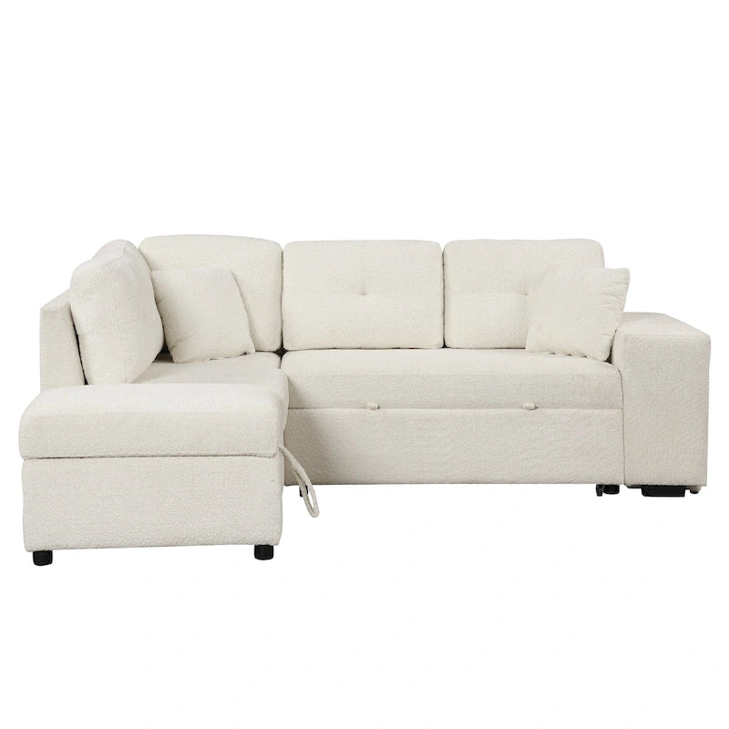 Roomfitters Convertible Sleeper Sectional Sofa Bed with Storage Ottoman, Two Throw Pillows, Two Stools, Wireless Charger