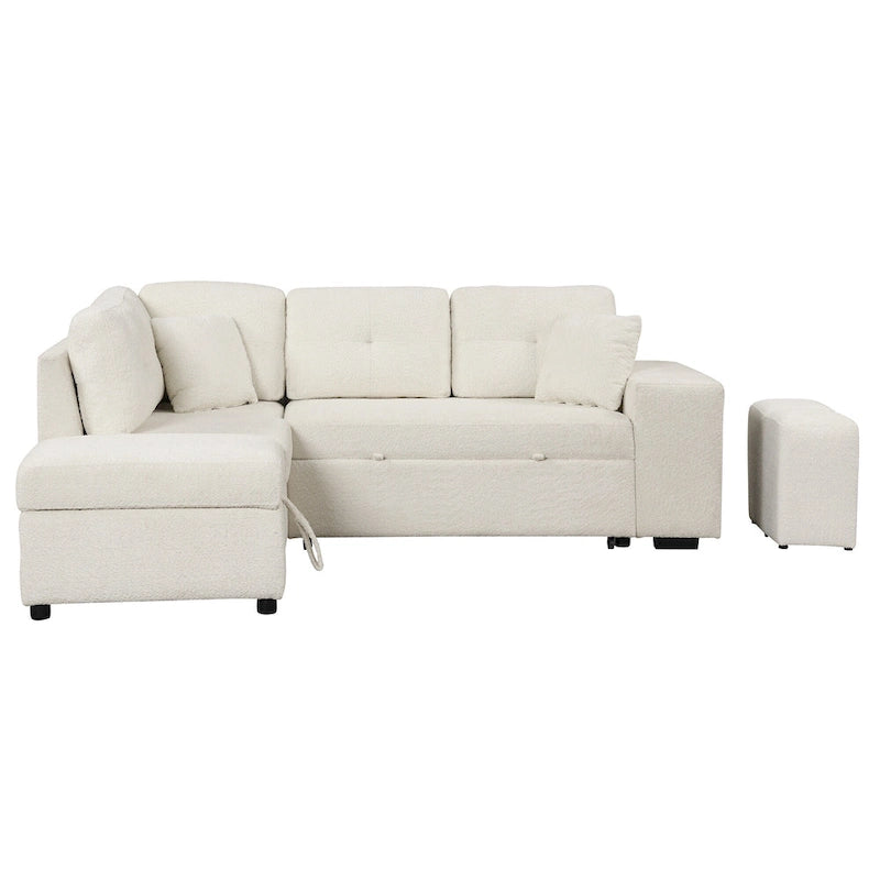 Roomfitters Convertible Sleeper Sectional Sofa Bed with Storage Ottoman, Two Throw Pillows, Two Stools, Wireless Charger