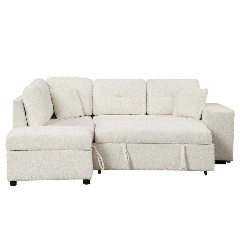 Roomfitters Convertible Sleeper Sectional Sofa Bed with Storage Ottoman, Two Throw Pillows, Two Stools, Wireless Charger