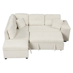 Roomfitters Convertible Sleeper Sectional Sofa Bed with Storage Ottoman, Two Throw Pillows, Two Stools, Wireless Charger