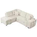 Roomfitters Convertible Sleeper Sectional Sofa Bed with Storage Ottoman, Two Throw Pillows, Two Stools, Wireless Charger