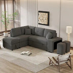 Roomfitters Convertible Sleeper Sectional Sofa Bed with Storage Ottoman, Two Throw Pillows, Two Stools, Wireless Charger