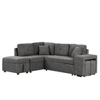 Roomfitters Convertible Sleeper Sectional Sofa Bed with Storage Ottoman, Two Throw Pillows, Two Stools, Wireless Charger