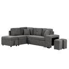 Roomfitters Convertible Sleeper Sectional Sofa Bed with Storage Ottoman, Two Throw Pillows, Two Stools, Wireless Charger