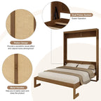 Solid Wood with Rattan Murphy Bed with Side Cabinet Storage Shelf