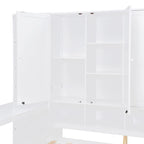 Wooden Daybed Frame All-in-One Bookcase Captains Bed with Storage Cabinet, Wardrobe, Side Writing Desk and 3 Bottom Drawers