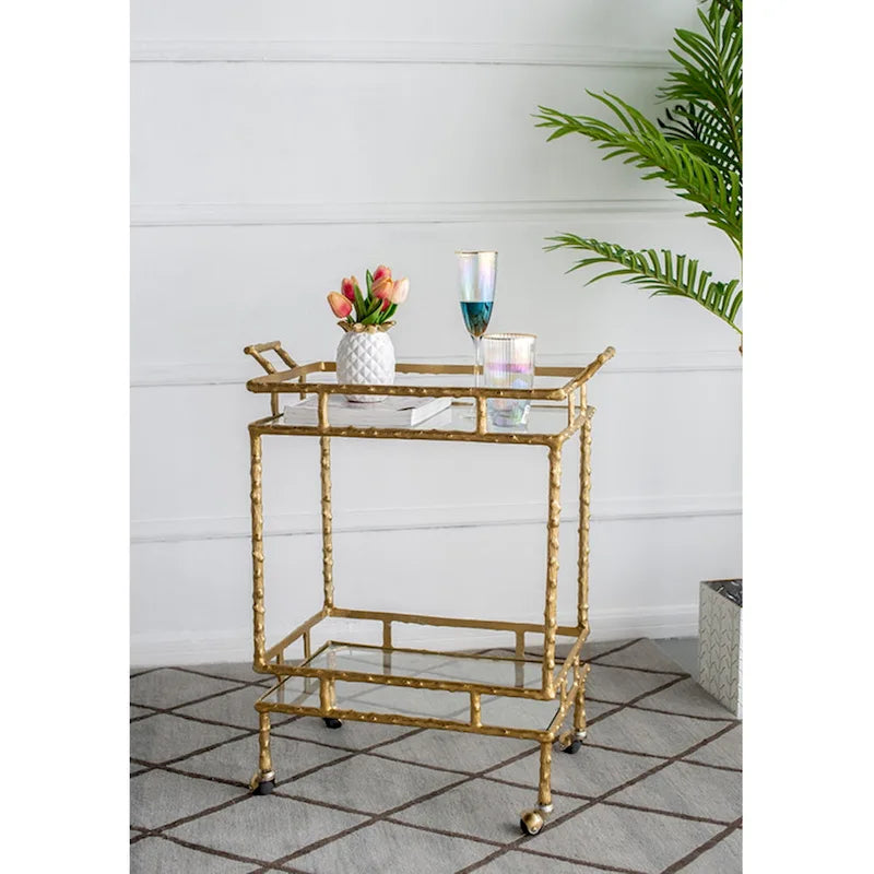 Two-Tiered Twig Bar Cart - 30 - Gold and Silver