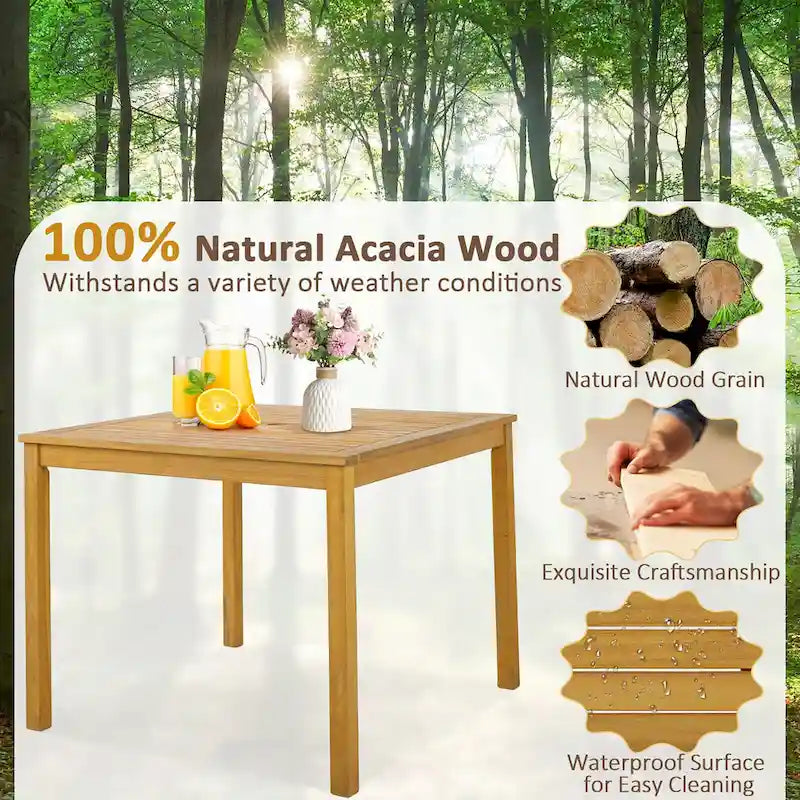 Gymax 5 PCS Patio Dining Set Acacia Wood Table w/ 1.9 Umbrella Hole