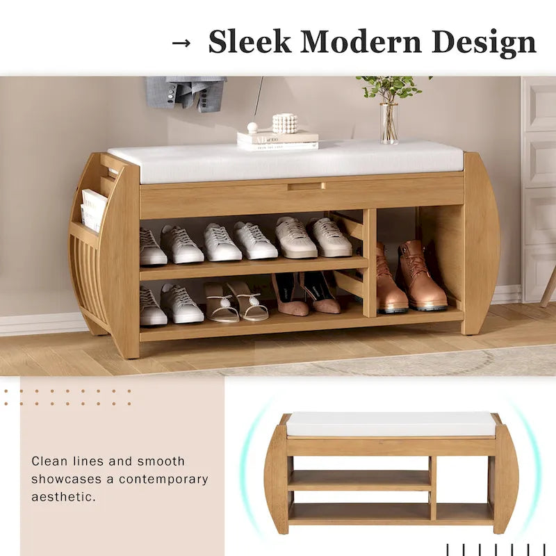 Shoe Storage Bench with Cushion and Curved Side