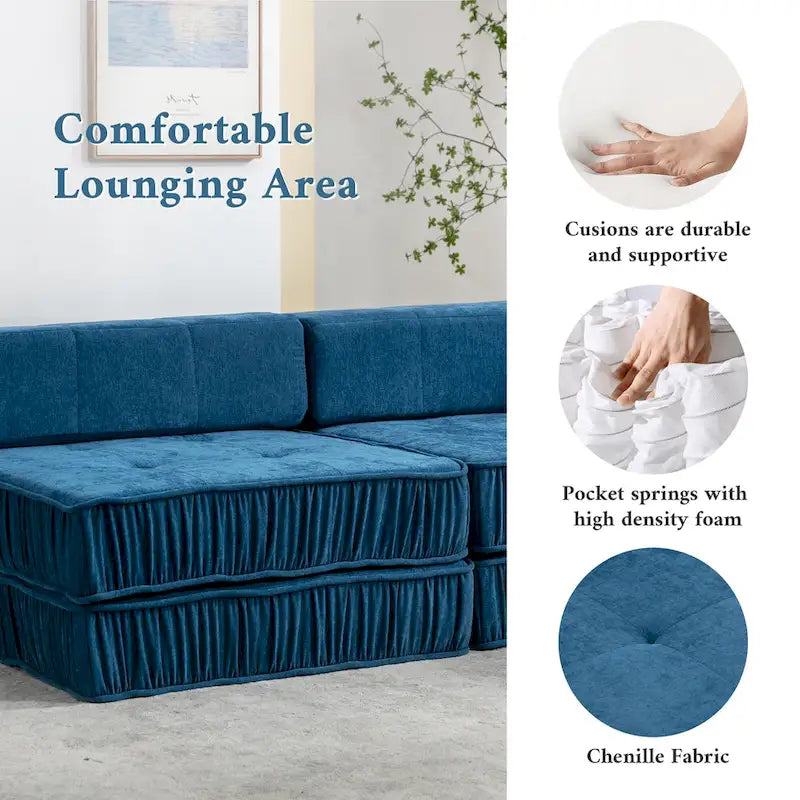 Convertible Sofa Bed,Modern Chenille Upholstered Sleeper Chair