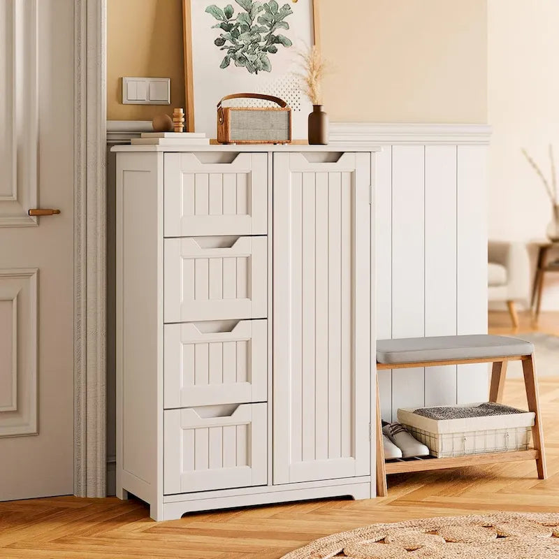 33 Kitchen Pantry Storage Cabinet , Freestanding Wooden Bathroom Storage Cabinet with 4 Drawers for Kitchen and Dining Room
