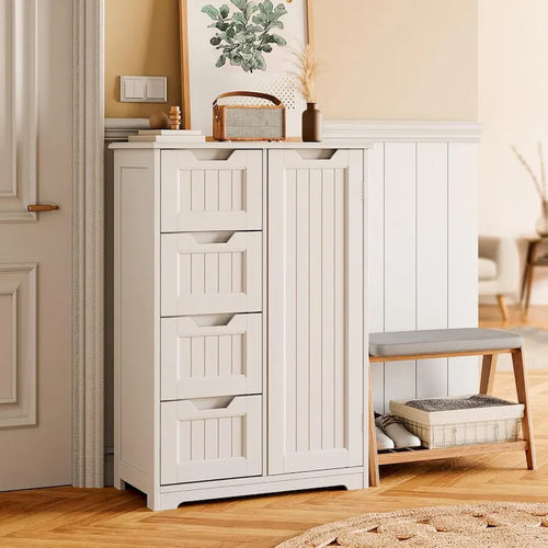 33 Kitchen Pantry Storage Cabinet , Freestanding Wooden Bathroom Storage Cabinet with 4 Drawers for Kitchen and Dining Room