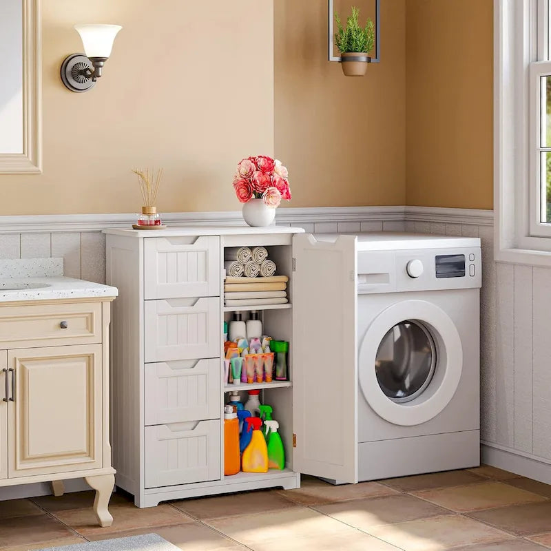 33 Kitchen Pantry Storage Cabinet , Freestanding Wooden Bathroom Storage Cabinet with 4 Drawers for Kitchen and Dining Room