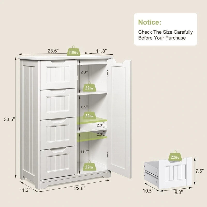 33 Kitchen Pantry Storage Cabinet , Freestanding Wooden Bathroom Storage Cabinet with 4 Drawers for Kitchen and Dining Room