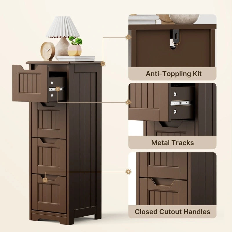 33 Kitchen Pantry Storage Cabinet , Freestanding Wooden Bathroom Storage Cabinet with 4 Drawers for Kitchen and Dining Room