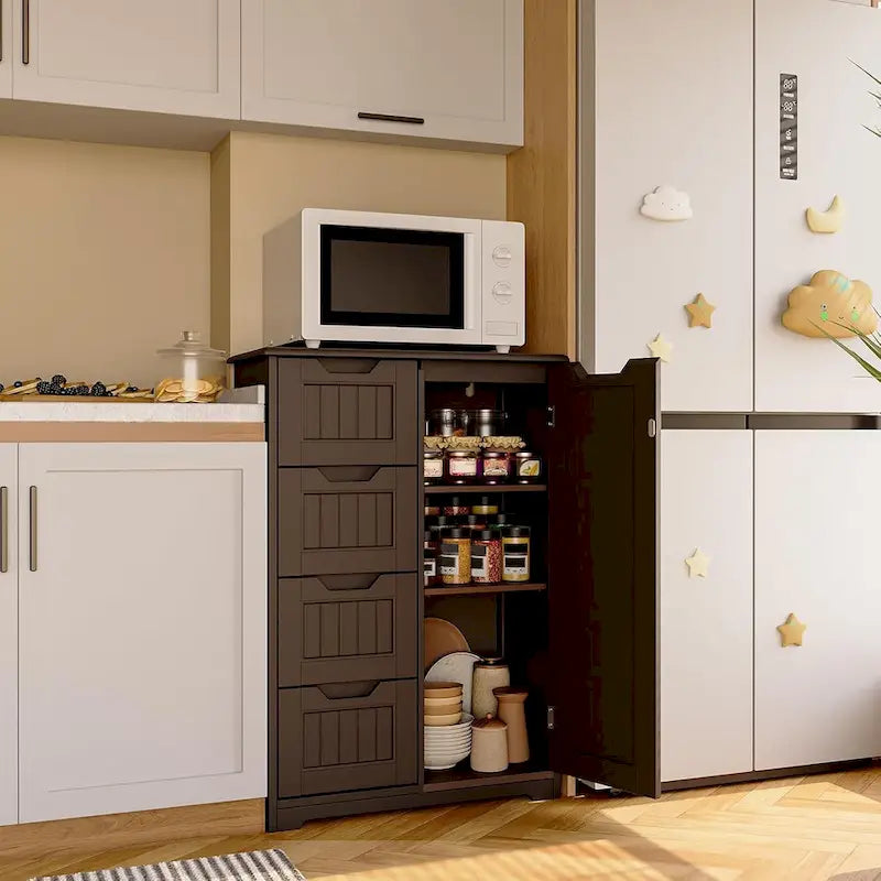 33 Kitchen Pantry Storage Cabinet , Freestanding Wooden Bathroom Storage Cabinet with 4 Drawers for Kitchen and Dining Room