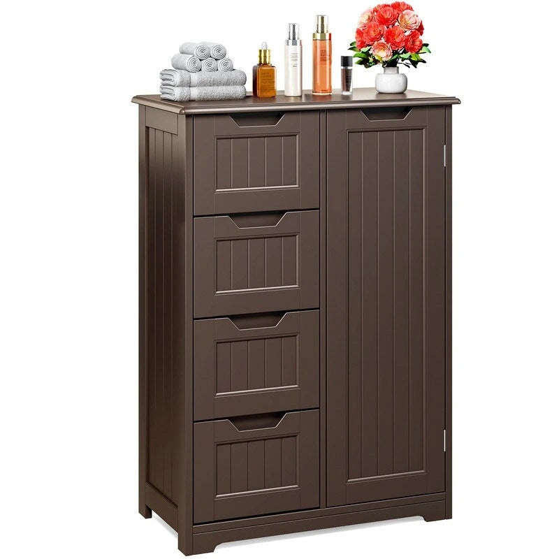 33 Kitchen Pantry Storage Cabinet , Freestanding Wooden Bathroom Storage Cabinet with 4 Drawers for Kitchen and Dining Room
