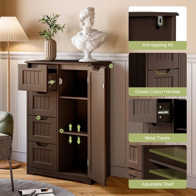 33 Kitchen Pantry Storage Cabinet , Freestanding Wooden Bathroom Storage Cabinet with 4 Drawers for Kitchen and Dining Room