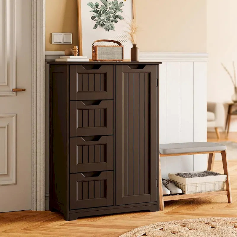 33 Kitchen Pantry Storage Cabinet , Freestanding Wooden Bathroom Storage Cabinet with 4 Drawers for Kitchen and Dining Room