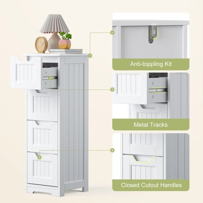 33 Kitchen Pantry Storage Cabinet , Freestanding Wooden Bathroom Storage Cabinet with 4 Drawers for Kitchen and Dining Room