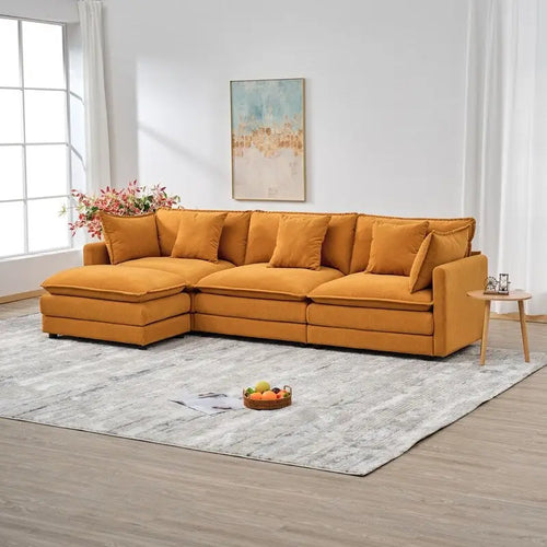 110.2 Chenille Three Seater Upholstered Sofa, Ottoman