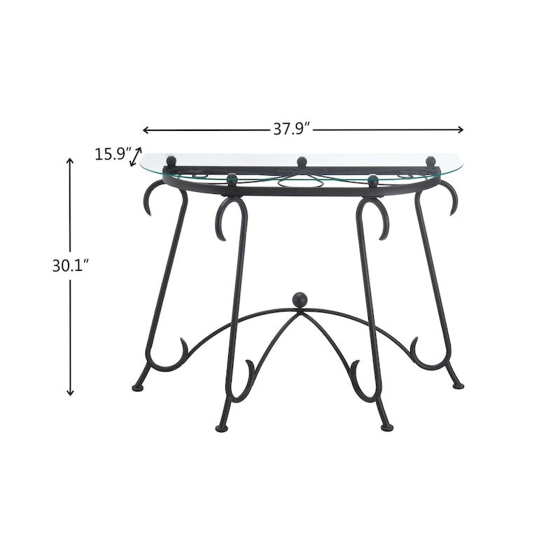 Tempered Glass Console Table, Rustic Decor Coffee Table with Metal Frame for Living Room