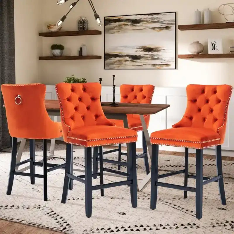 Contemporary Velvet Upholstered Counter Bar Stools Set of 4