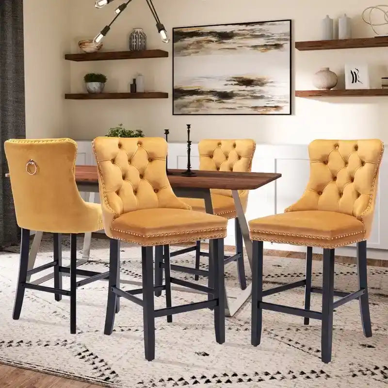 Contemporary Velvet Upholstered Counter Bar Stools Set of 4