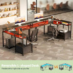 L Shaped Desk with File Drawer and Printer Stand, Reversible Corner Computer Desk with Power Outlet and LED Strip